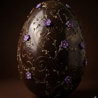 Giant handmade dark chocolate Easter egg with hand-piped flower decorations — 32cm tall — Dangerous Chocolate, Rotorua NZ